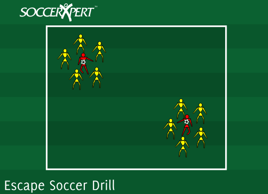 A small square with one player in the middle hugging a ball and five teammates ringed loosely around them, arms linked.