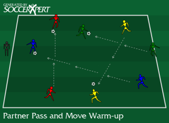 A 20-by-20 cone grid with pairs spread through it, one ball per pair, everyone in motion.