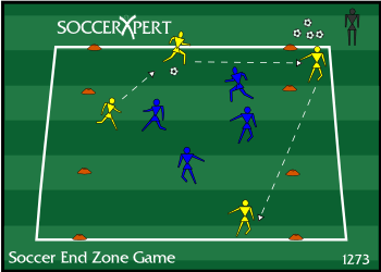 A long field with a 5-yard zone marked across each end and two teams spread between them.