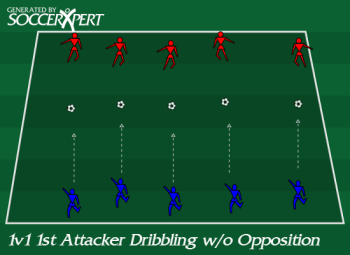 Pairs scattered across the space, partners facing each other 7 to 10 yards apart, one ball per pair at the defender's feet.
